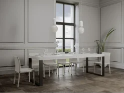 Mesa de comedor extensible tiroz-Color Blanco-Soporte 4 pies-5 alargaderas gruesas-Ancho extensible