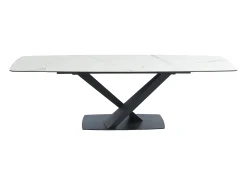Mesa de comedor extensible de cerámica y metal - Efecto mármol blanco y negro - MALATA