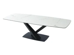 Mesa de comedor extensible de cerámica y metal - Efecto mármol blanco y negro - MALATA