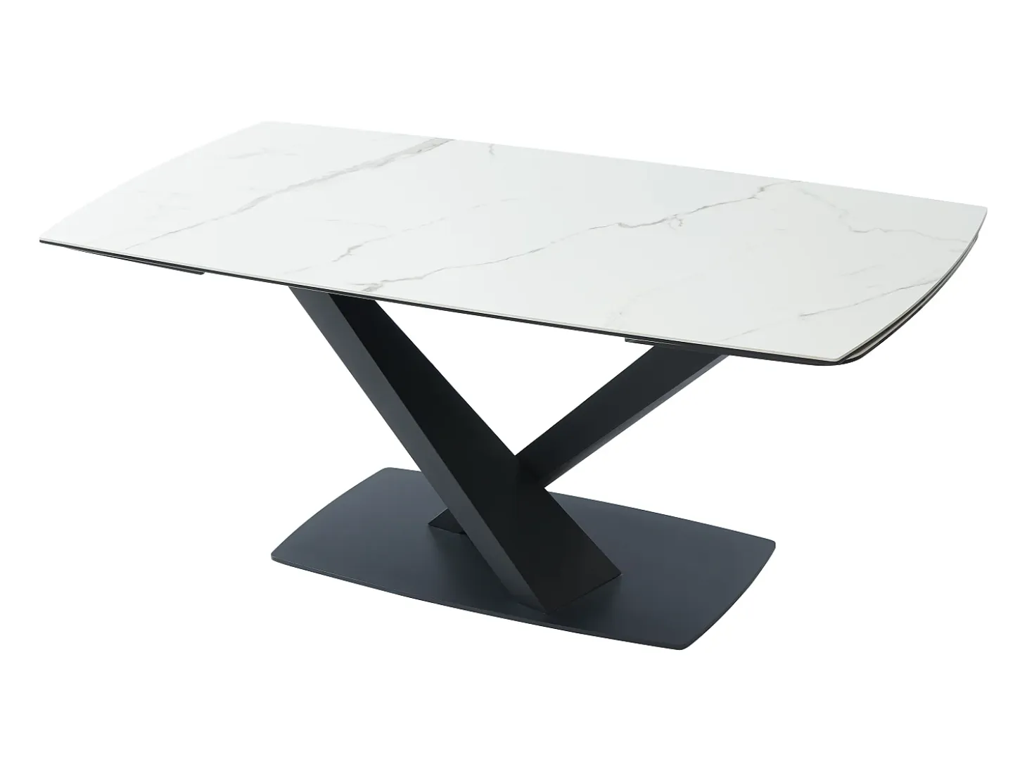 Mesa de comedor extensible de cerámica y metal - Efecto mármol blanco y negro - MALATA