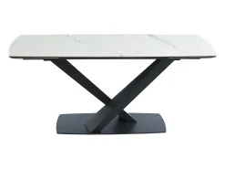 Mesa de comedor extensible de cerámica y metal - Efecto mármol blanco y negro - MALATA