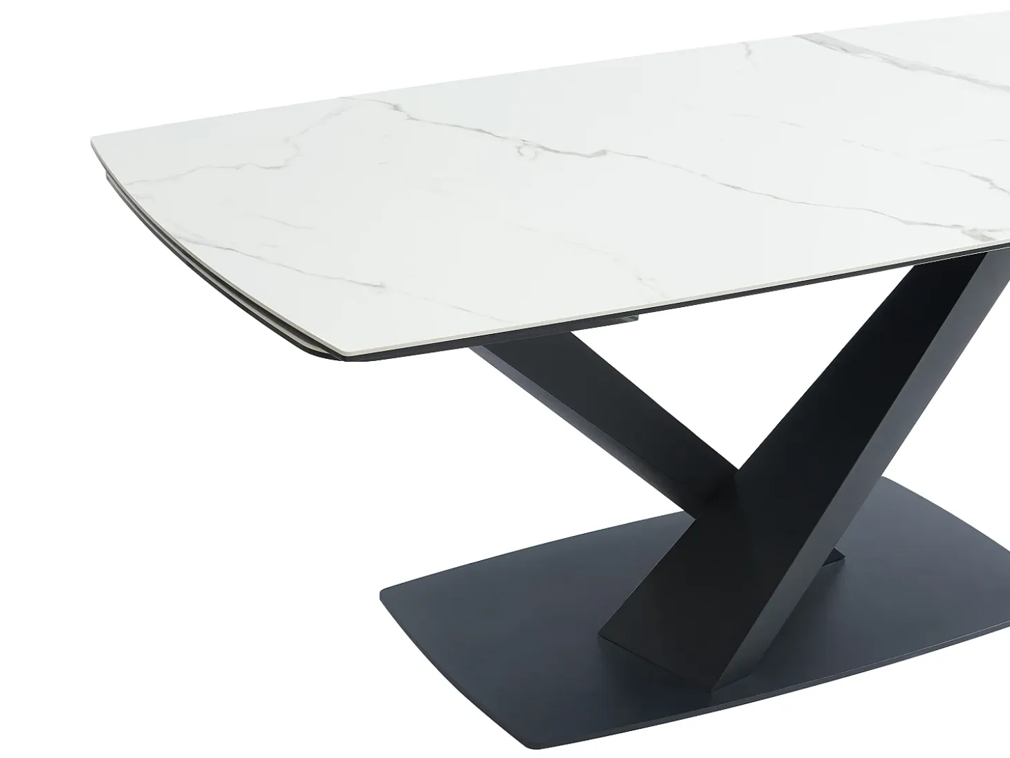 Mesa de comedor extensible de cerámica y metal - Efecto mármol blanco y negro - MALATA