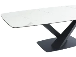 Mesa de comedor extensible de cerámica y metal - Efecto mármol blanco y negro - MALATA