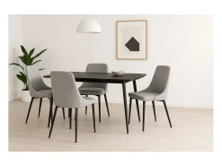 Mesa de Comedor Fija – 140x80x76 cm, Tapa Cerámica de Piedra Sinterizada Imitación Mármol Negro, Patas Metálicas en Negro, Diseño Moderno y Elegante
