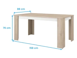 Mesa de comedor fija Azzaro en roble japonés y blanco mate 76x158x88 cm
