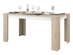Mesa de comedor fija Azzaro en roble japonés y blanco mate 76x158x88 cm