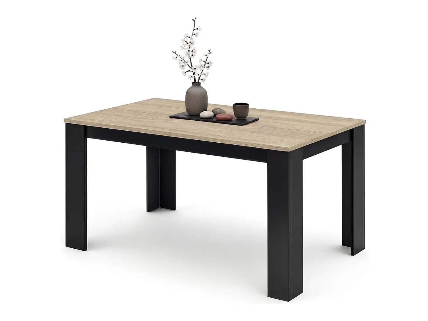 Mesa de comedor fija en negro y roble canadian 140X80 cm Naya Negro - Roble Canadian