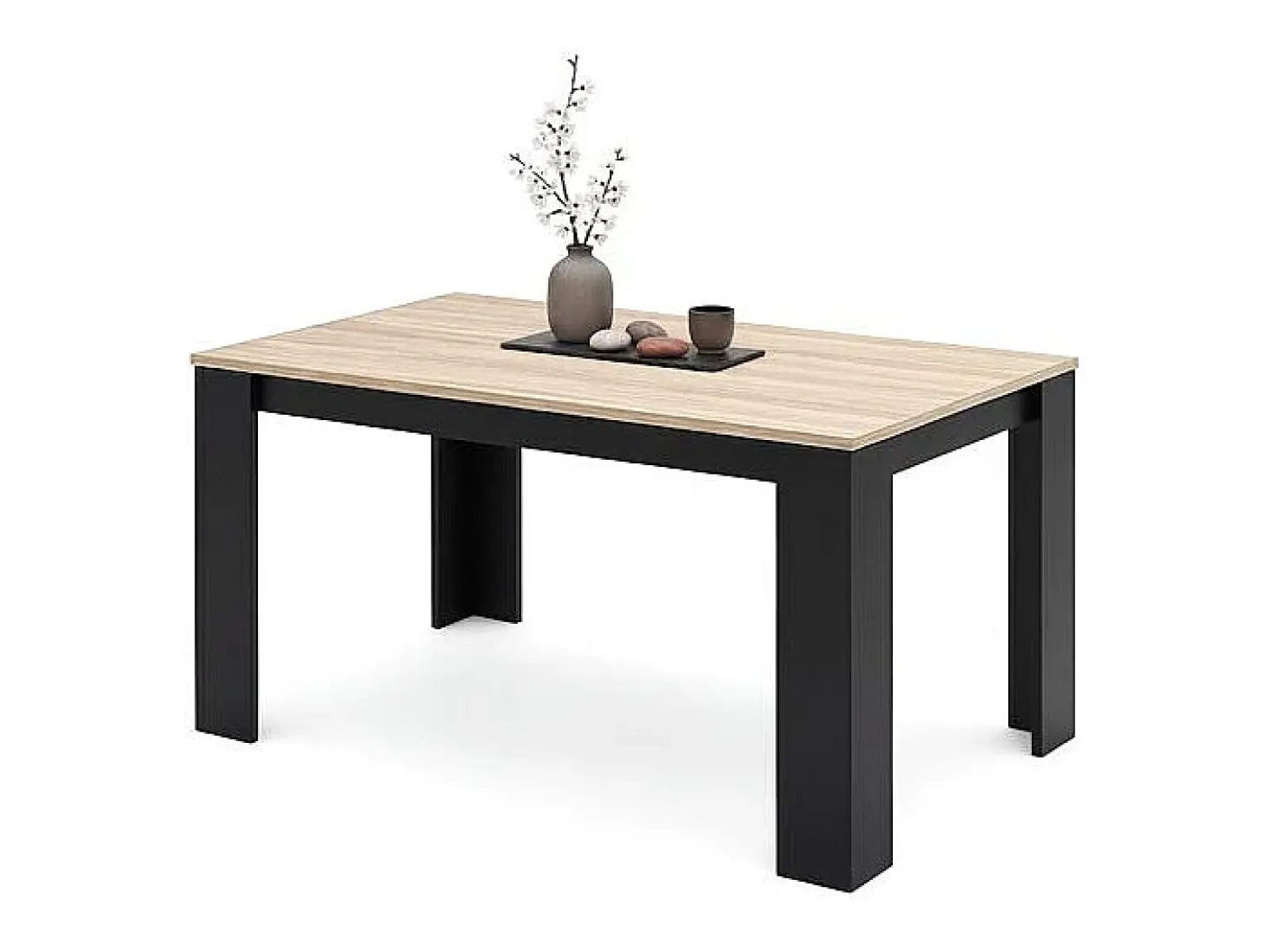 Mesa de comedor fija en negro y roble canadian 140X80 cm Naya Negro - Roble Canadian