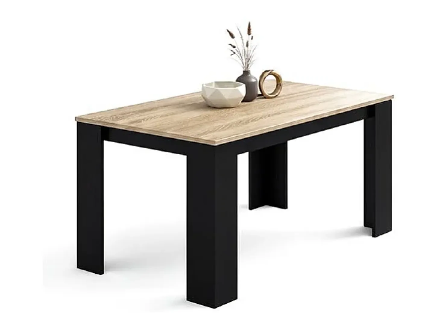 Mesa de comedor fija en negro y roble canadian 140X80 cm Naya Negro - Roble Canadian