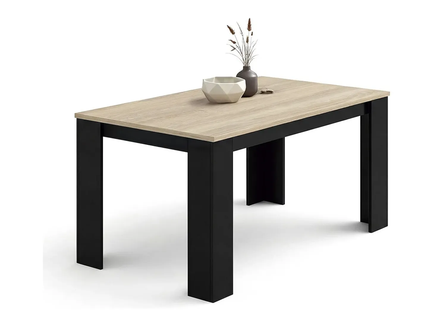 Mesa de comedor fija en negro y roble canadian 140X80 cm Naya Negro - Roble Canadian