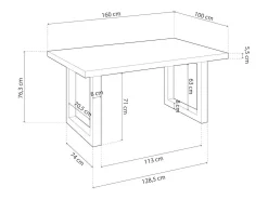 Mesa de comedor fija Loft Roble nordish/negro 160 cm(ancho) 100 cm(fondo) 75 cm(alto).