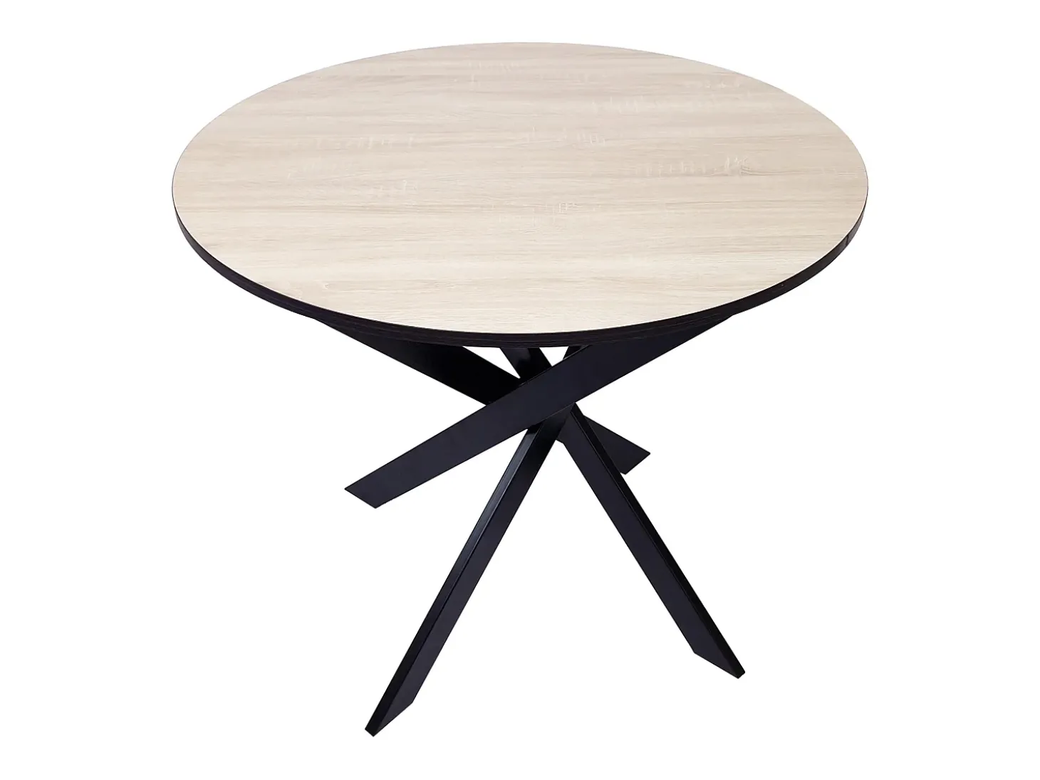 Mesa de comedor fija redonda ZEN, 90x90x77cm, Capacidad hasta 4 personas, Color roble y negro, Patas metálicas negro lacado mate