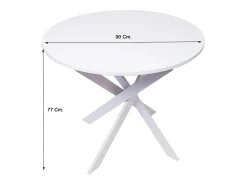Mesa de comedor fija redonda ZEN, 90x90x77cm, Capacidad hasta 4 personas, Color Blanco Mate, Patas metálicas blanco lacado mate