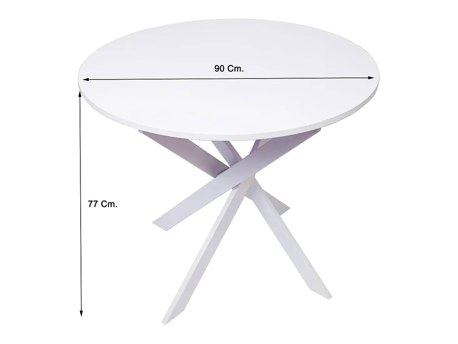 Mesa de comedor fija redonda ZEN, 90x90x77cm, Capacidad hasta 4 personas, Color Blanco Mate, Patas metálicas blanco lacado mate