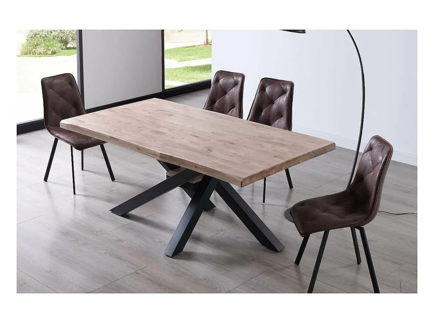 Mesa de comedor fija Xena 180 tapa con forma acabado roble honey/negro, 76 cm(alto)180 cm(