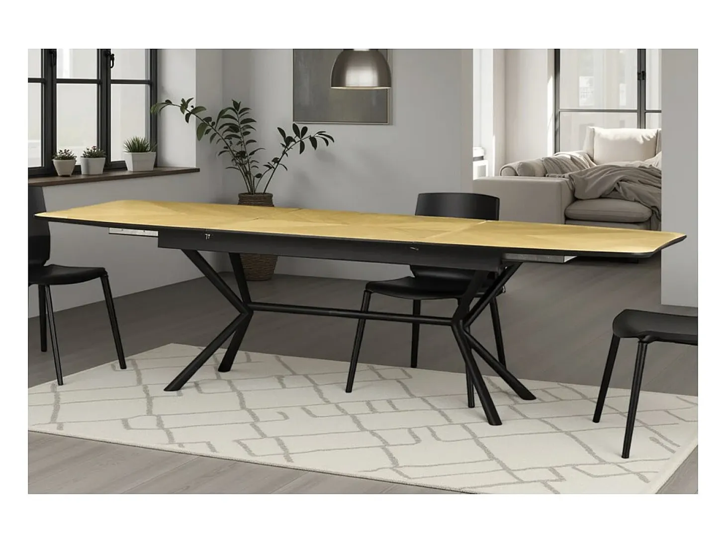 Mesa de comedor GRANI – Chapa de roble claro y metal – 180-270 cm – Extensible