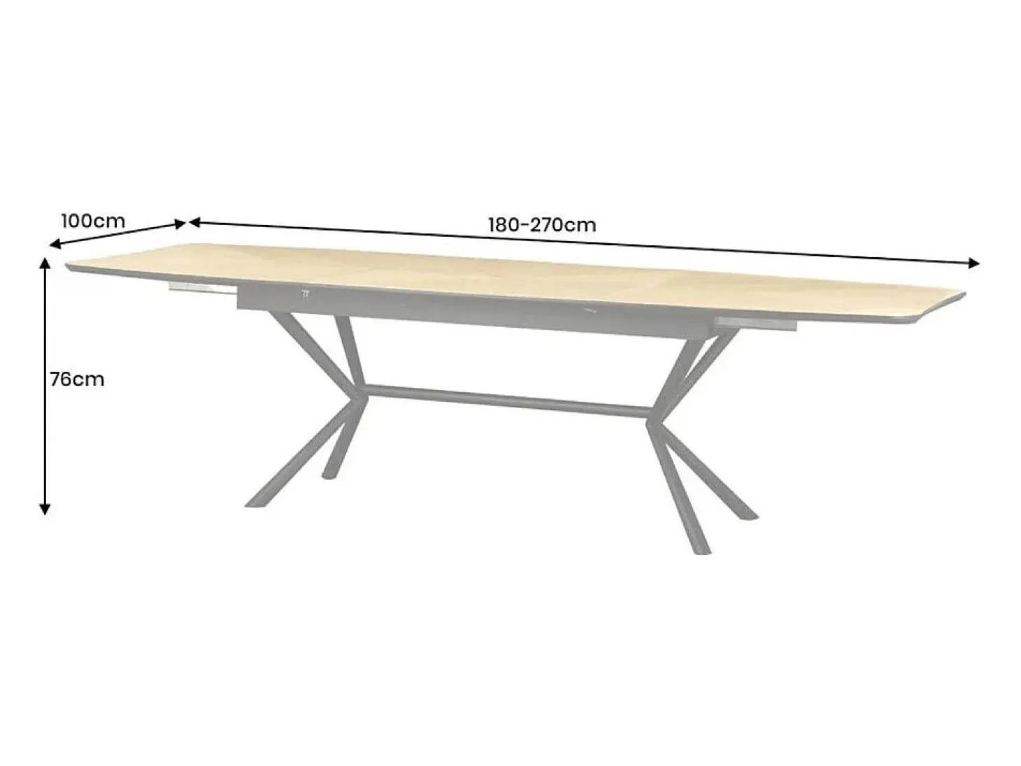 Mesa de comedor GRANI – Chapa de roble claro y metal – 180-270 cm – Extensible