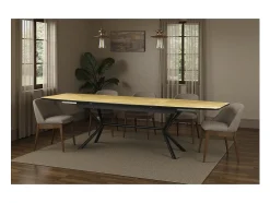 Mesa de comedor GRANI – Chapa de roble claro y metal – 180-270 cm – Extensible