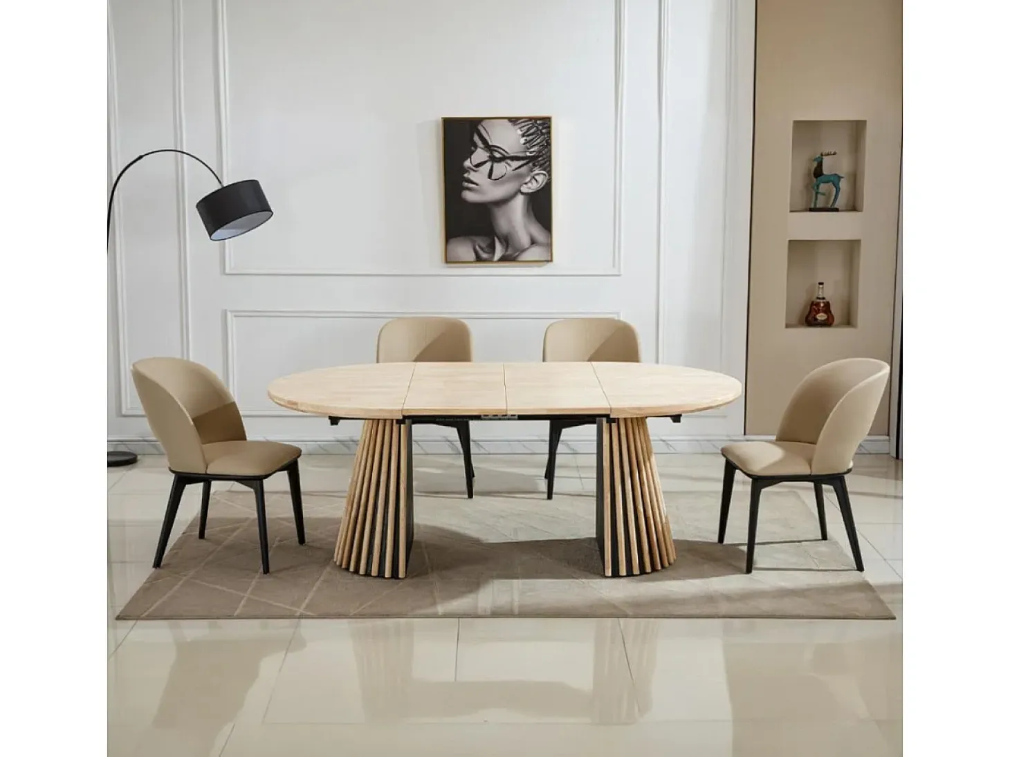 Mesa de comedor Grove redonda extensible nordish 76x120-160-200x120 cm Adec