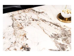Mesa de comedor HEXA – Cerámica efecto piedra y metal negro – 180 cm – Estilo contemporáneo