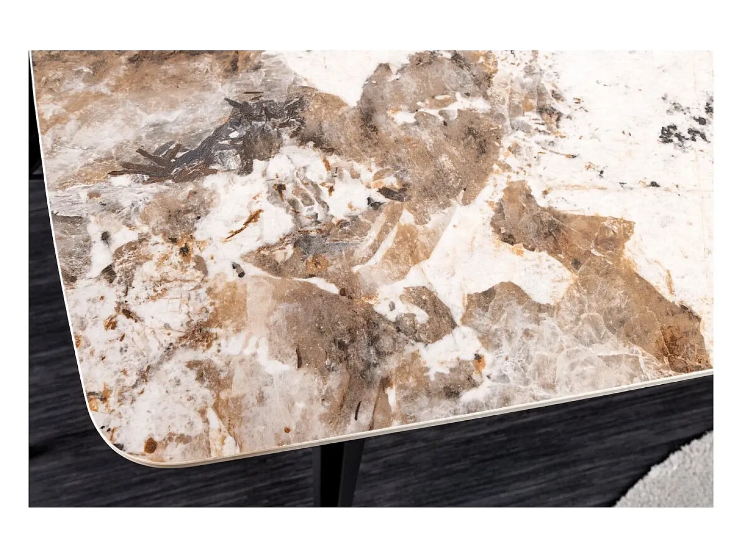 Mesa de comedor HEXA – Cerámica efecto piedra y metal negro – 180 cm – Estilo contemporáneo