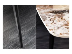 Mesa de comedor HEXA – Cerámica efecto piedra y metal negro – 180 cm – Estilo contemporáneo