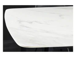 Mesa de comedor HEXA 180 cm – Tablero de cerámica efecto mármol blanco y estructura de metal negro