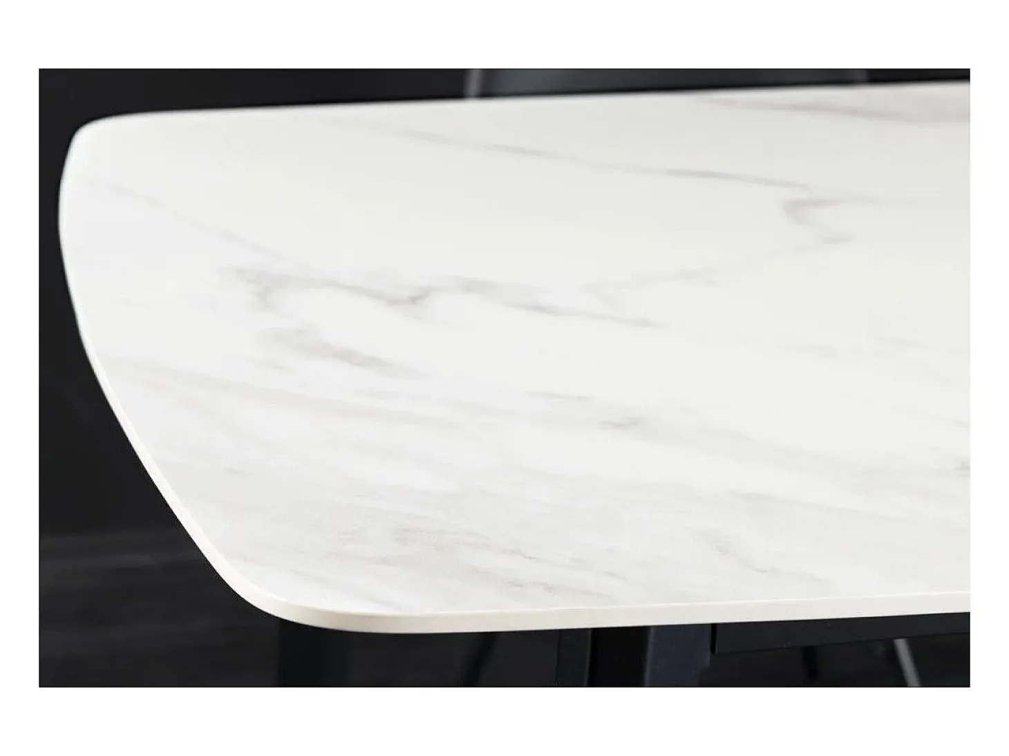 Mesa de comedor HEXA 180 cm – Tablero de cerámica efecto mármol blanco y estructura de metal negro