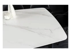 Mesa de comedor HEXA 180 cm – Tablero de cerámica efecto mármol blanco y estructura de metal negro