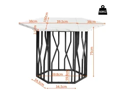Mesa de comedor hexagonal para 4-6 personas - patas de metal negro - blanco (115,5 x 115,5 x 75 cm)