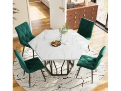 Mesa de comedor hexagonal para 4-6 personas - patas de metal negro - blanco (115,5 x 115,5 x 75 cm)