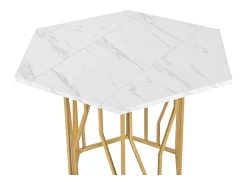 Mesa de comedor hexagonal para 4 personas, tablero chapado en mármol blanco con patas de metal dorado - 115,5x100x75cm