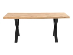 Mesa de comedor industrial Antika – Roble macizo claro y patas de metal en forma de X-Color Natural y negro-Anchura 200 cm