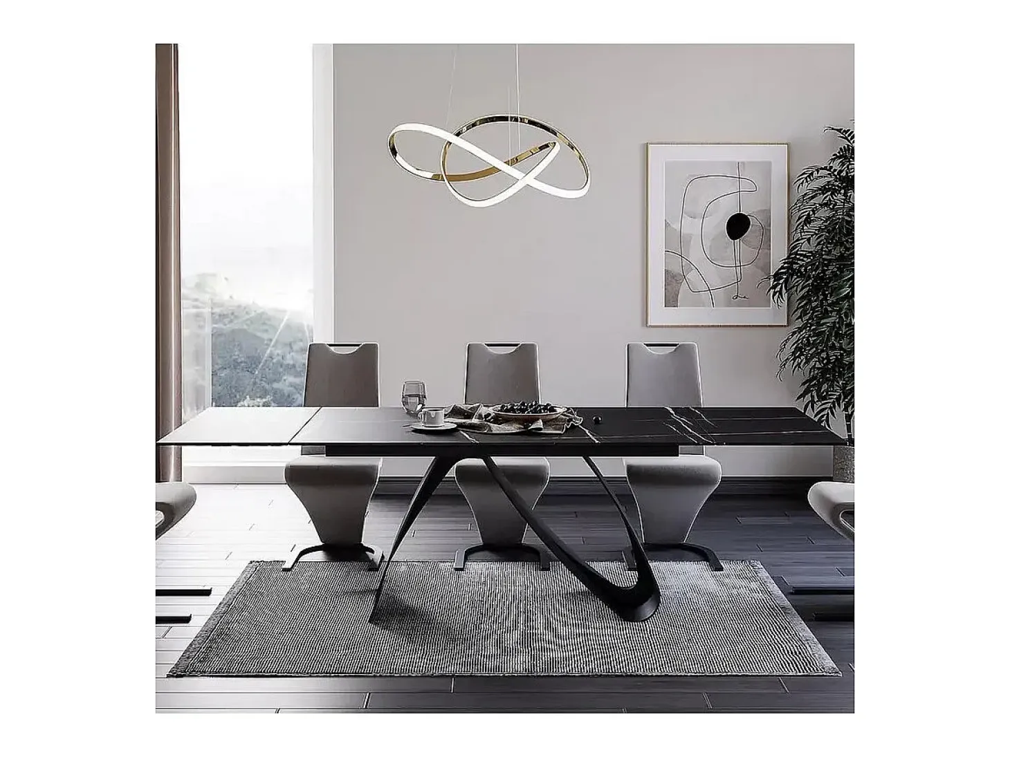 Mesa de comedor Justine de cerámica negra y cristal templado