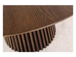 Mesa de comedor KANOVA 120 cm – Tablero redondo de roble oscuro y pie central de diseño – Estilo contemporáneo