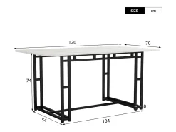 Mesa de comedor ligera de lujo, MDF, metal, blanca y negra (120 x 70 x 74 cm)