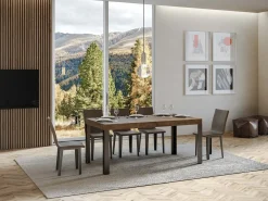 Mesa de comedor Liva 180 cm rectangular de madera oscura con patas de metal gris oscuro