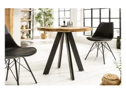 Mesa de comedor LODEN 80 cm – Tablero redondo de madera maciza de mango y estructura de metal negro