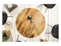 Mesa de comedor LODEN 80 cm – Tablero redondo de madera maciza de mango y estructura de metal negro