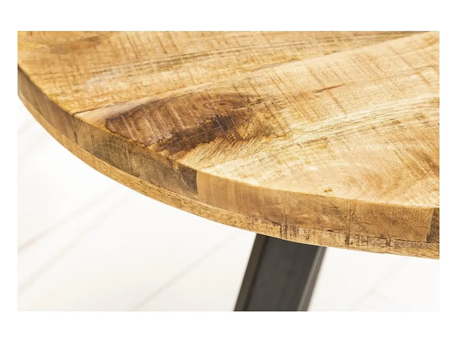 Mesa de comedor LODEN 80 cm – Tablero redondo de madera maciza de mango y estructura de metal negro