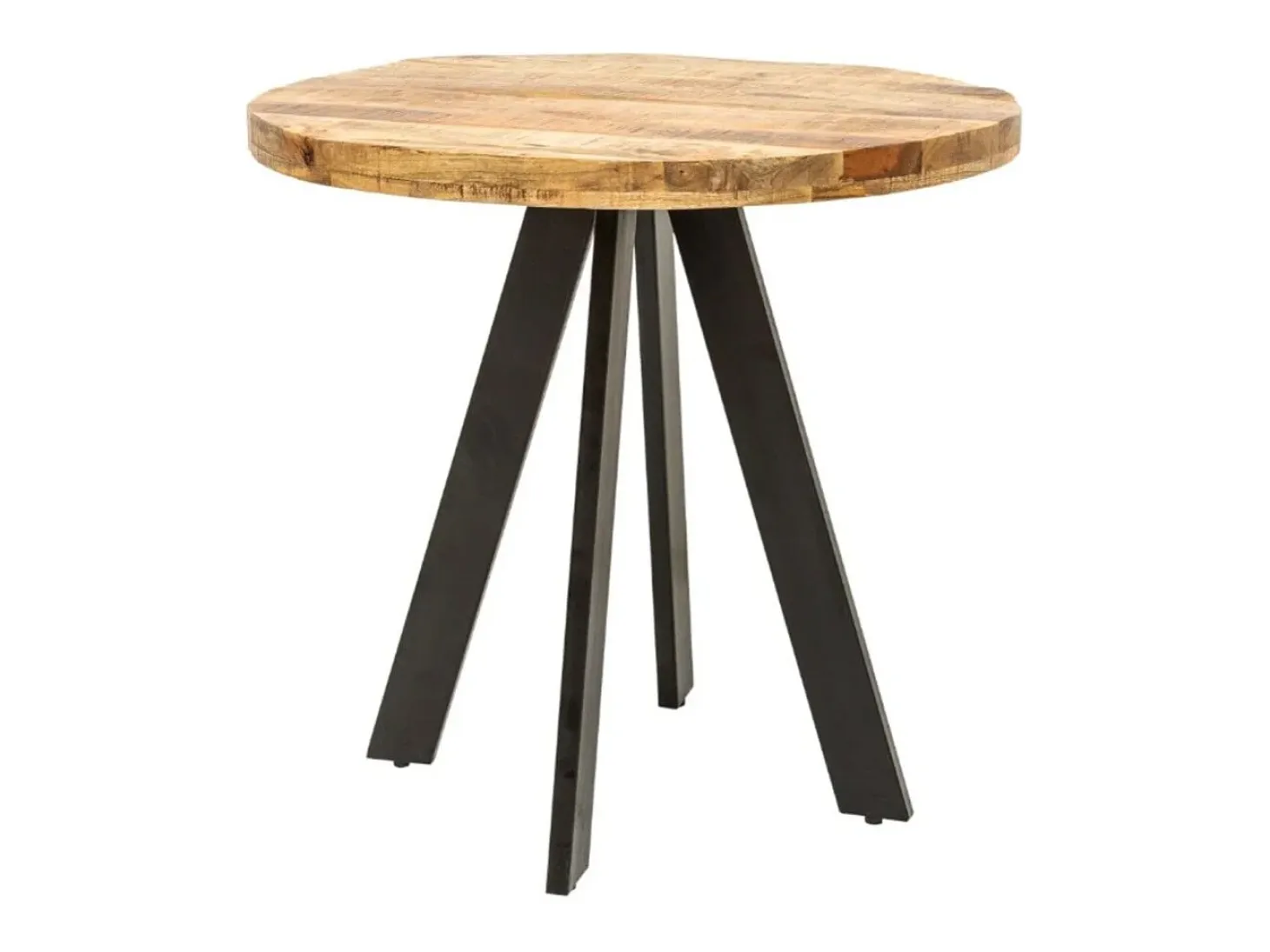 Mesa de comedor LODEN 80 cm – Tablero redondo de madera maciza de mango y estructura de metal negro