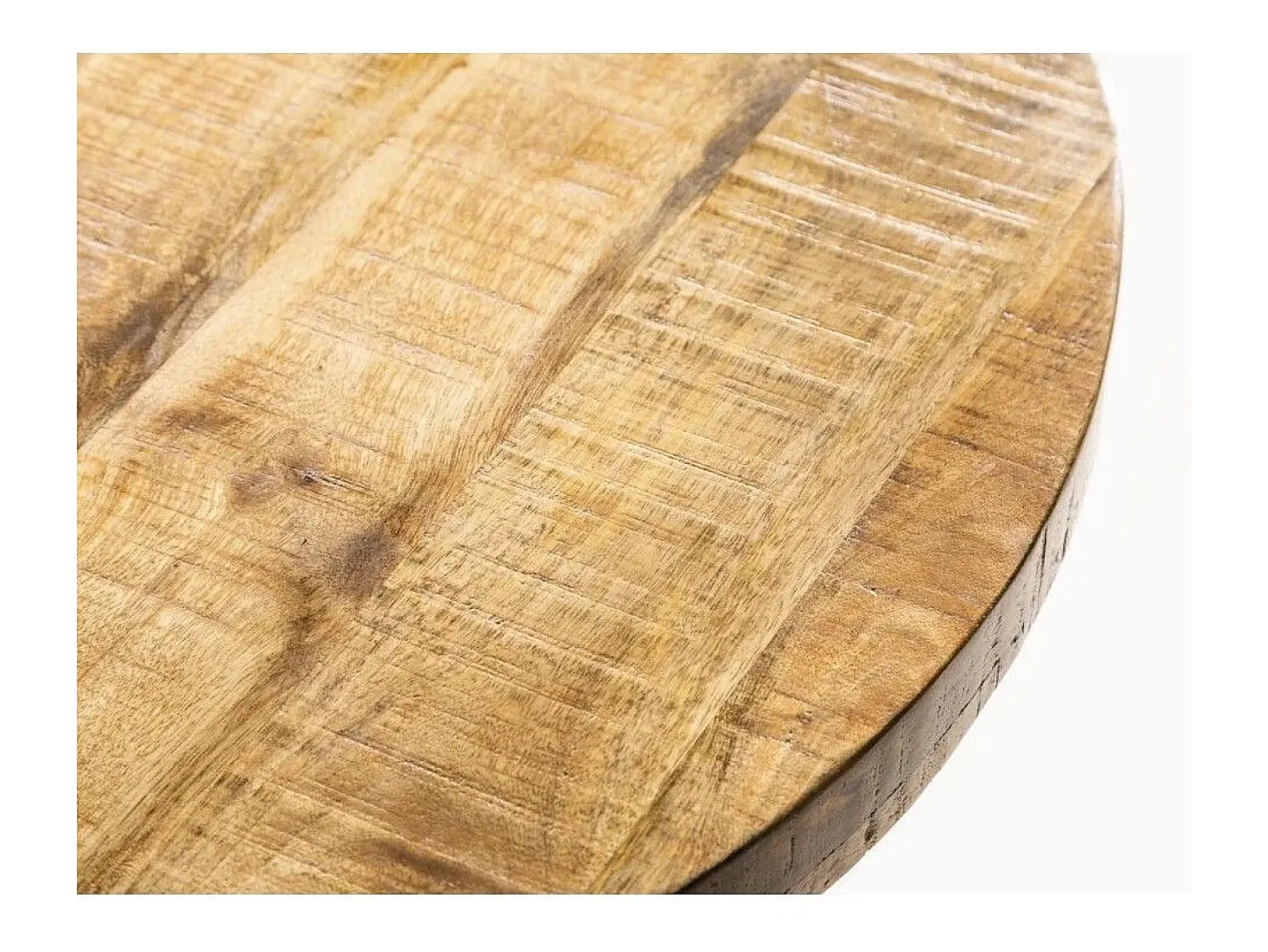 Mesa de comedor LODEN 80 cm – Tablero redondo de madera maciza de mango y estructura de metal negro