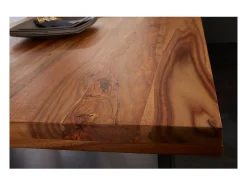 Mesa de comedor LODEN 120 cm Tablero de madera maciza de sheesham barnizado Patas en U de metal negro