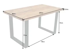 Mesa de comedor LODEN 120 cm Tablero de madera maciza de sheesham barnizado Patas en U de metal negro