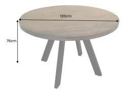 Mesa de comedor LODEN redonda 120 cm – Mesa industrial de madera maciza de mango y metal