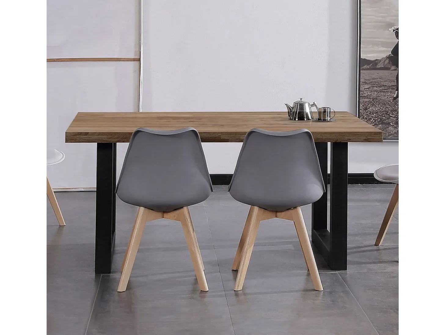 Mesa de comedor Loft fija roble oscuro 75x160x100 cm Adec