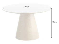 Mesa de comedor LUMEA – Redonda 120 cm – Tablero de cerámica efecto mármol blanco y pie de nogal – Estilo contemporáneo