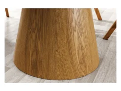 Mesa de comedor LUMEA – Redonda 120 cm – Tablero de cerámica efecto mármol blanco y pie de nogal – Estilo contemporáneo