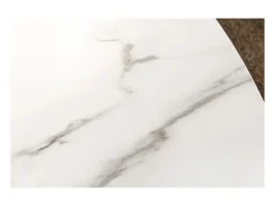Mesa de comedor LUMEA – Redonda 120 cm – Tablero de cerámica efecto mármol blanco y pie de nogal – Estilo contemporáneo