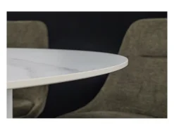 Mesa de comedor LUMEA – Redonda 120 cm – Efecto mármol blanco – Pie central ancho – Estilo contemporáneo